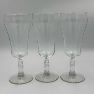 3 Clear “Coke” Pedestal Glasses Unique